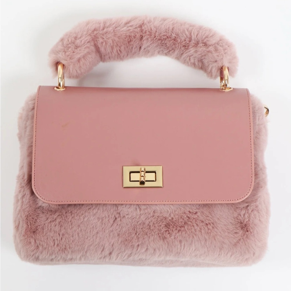 PIA ROSSINI Elegant Dusty Pink Fur-Trimmed Women's Bag